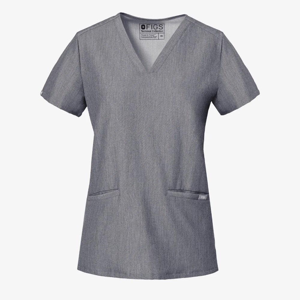 FIGS charcoal grey Casma three pocket scrub top, size small